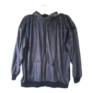 New Navy Blue Full Zip Velvety soft Velour Womens Hooded Long Sleeve Size L-XL